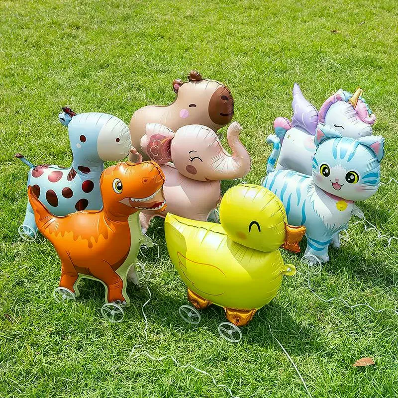 4D Cartoon Foil Balloons Elephant Stand Walking Balloon With Wheel For Kids Birthday Party Decoration Baby Shower