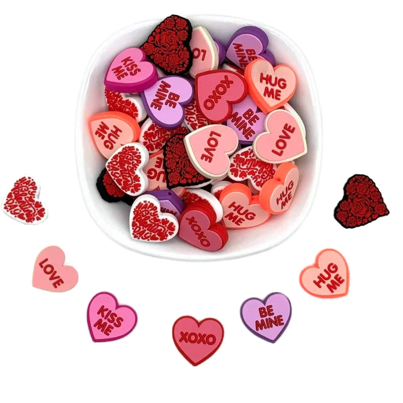 10/20PCS Valentine\'s Day Series Silicone Focal Beads DIY Necklaces Plastic Pen Beads Key Chains Car Decoration Chains Bag Chains