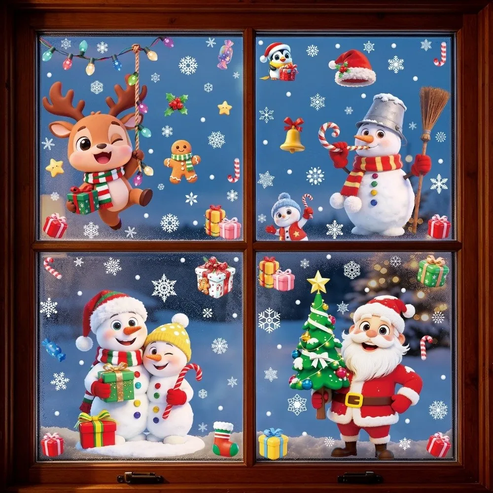 Multicolor Merry Christmas Window Sticker Electrostatic Snowflake Santa Snowman Holiday Window Stickers Shopwindow Ornament