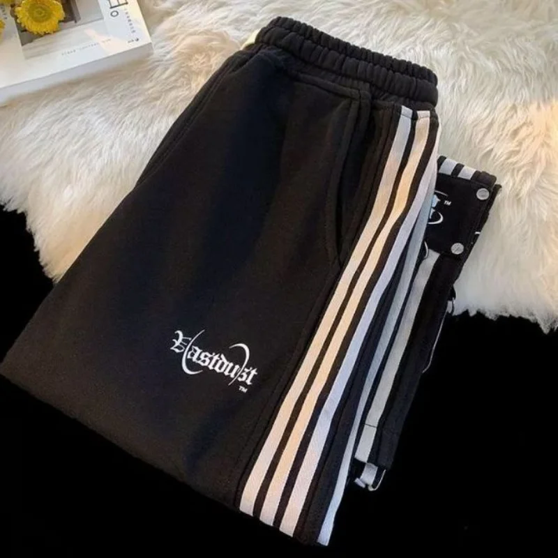 Striped Sports Sweatpants Men Women High Street Loose Casual Alphabet Embroidery Pants Trend Ins Hong Kong Dragged Couple Pants