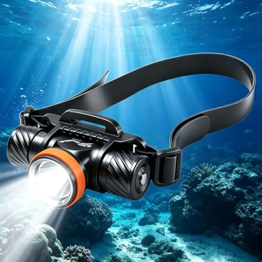 Dive Light, Scuba Diving Headlamp Rechargeable, Underwater Flashlight Headlight with 5 Modes, IPX8 Waterproof, Super Bright 120