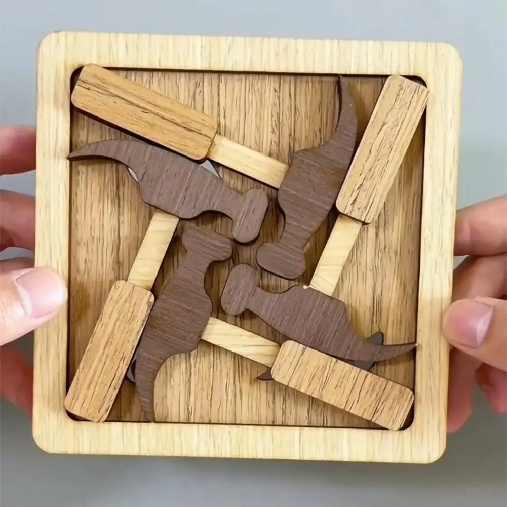 퍼즐 게임 어린이를위한 교육용 나무 망치 퍼즐 보드 게임 청소년 성인 두뇌 티저 장난감 4 개의 망치 휴대용 여행