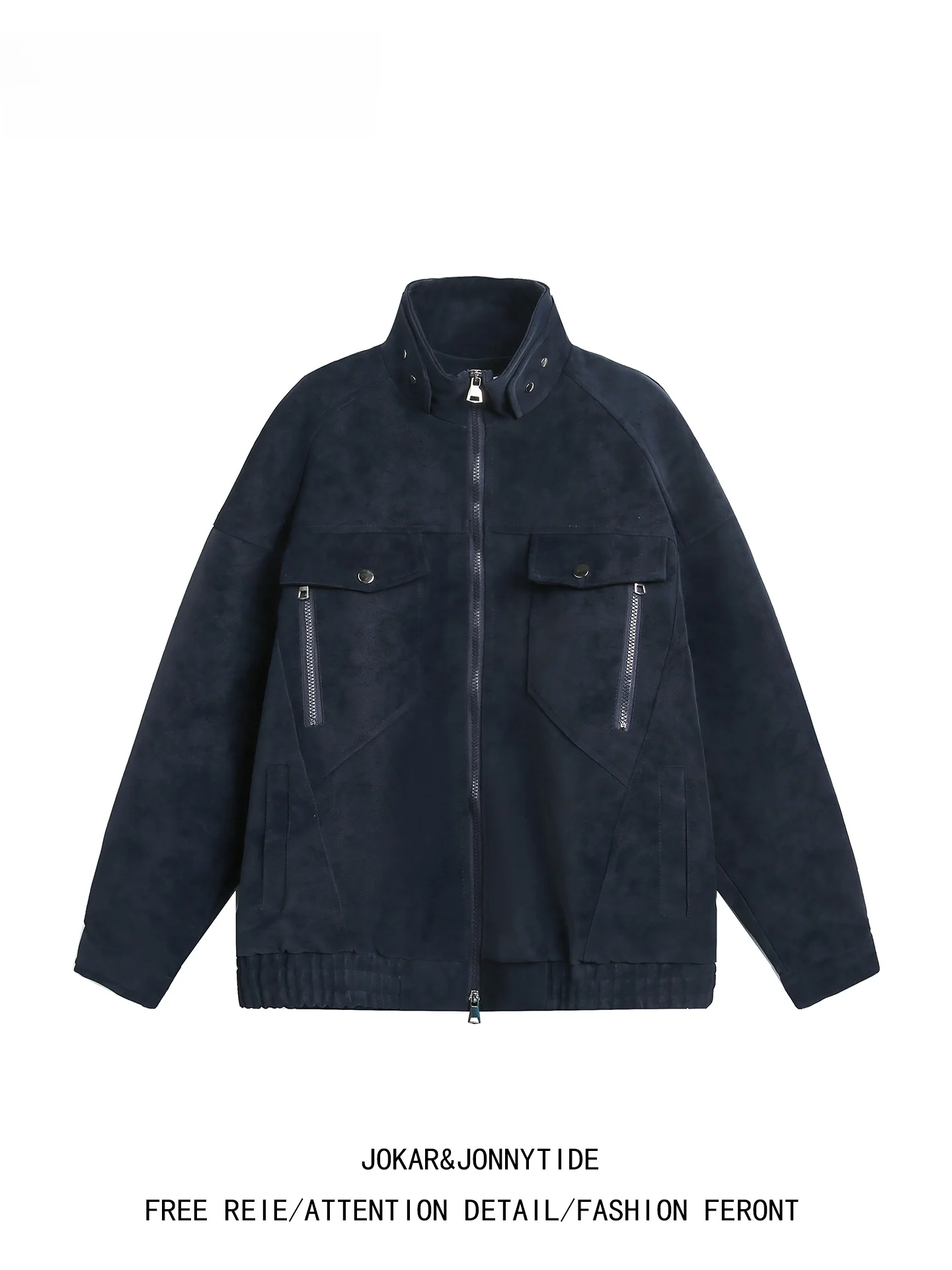 JOKARJONNY ريترو أمريكي مفكك مرقع للدراجات النارية بياقة واقفة Jaet PU ملابس خارجية من الجلد للرجال والنساء... #4