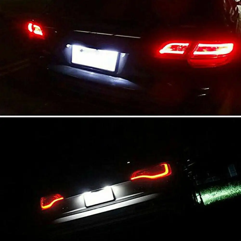 1 Pasang Lampu Plat Nomor Mobil untuk Audi A3 S3 A4 S4 A6 C6 A8 S8 Q7 Kecerahan LED Terus Menerus Super Kuat