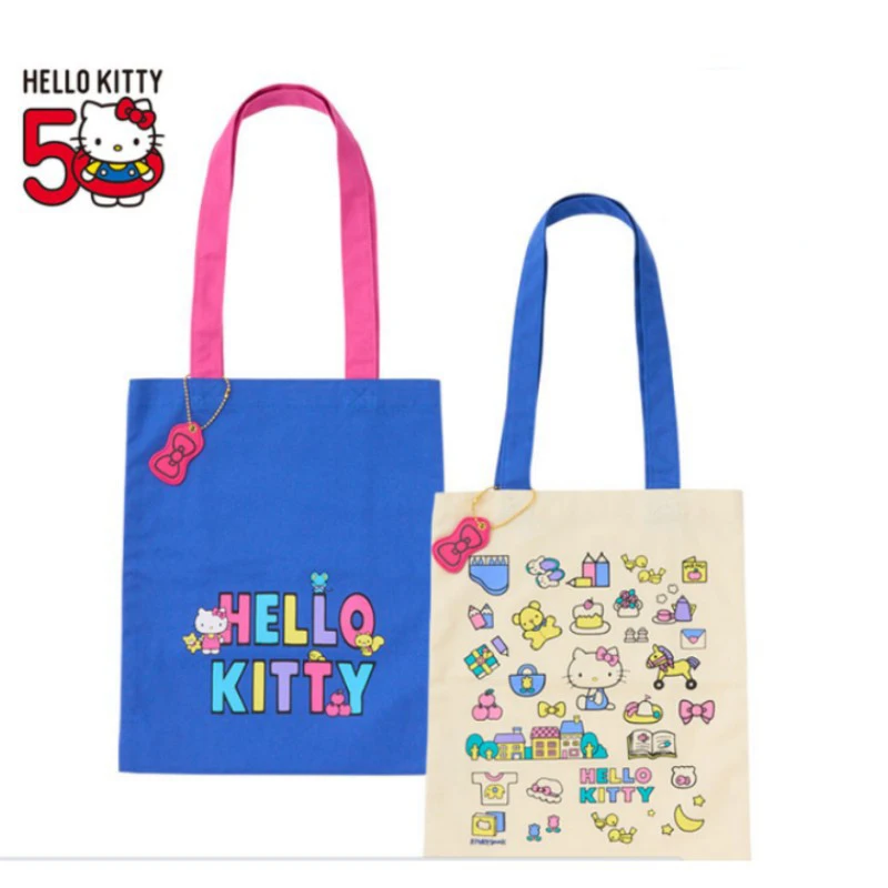 

Kawaii Hello Kitty Y2K Shoulder Bag Sanrio Anime Cartoon Cute Cotton Print Tote Bag Girl Heart Student Shopping Bag Gift for Kid