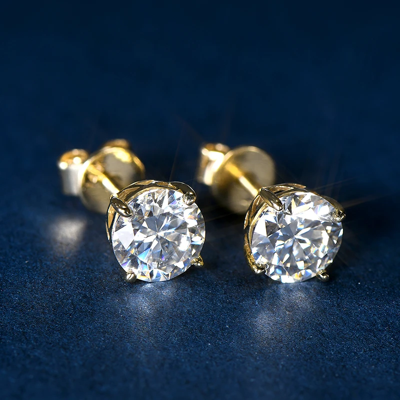 IOGOU 14K Yellow Gold Screw Back Stud Earrings, 6mm Round Moissanite For Men & Women, Diamond Look Fine Wedding Daily Jewelry