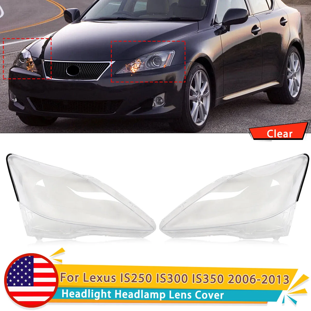 

SAIQINGSP A Pair Headlamp lens Cover For 2006-2013 Lexus IS250 IS300 IS350 Car Accessories Tools