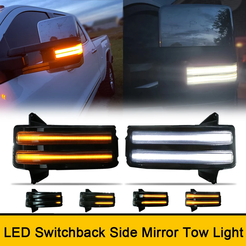 2x Switchback Dynamic Amber LED Tow Side Mirror Turn Signal Light DRL Parking Lamp For Chevrolet Silverado 2500 3500 2020-2023