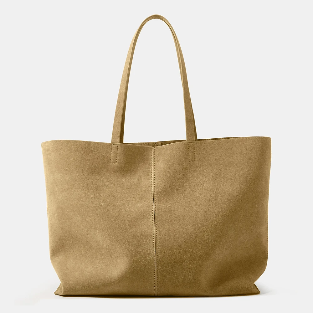 SHELKSBAG Bolso de mano grande de cuero genuino y ante para mujer, bolso de hombro minimalista y suave, bolso tipo shopper para llevar el portátil, ideal para el trabajo, viajes y uso diario.
