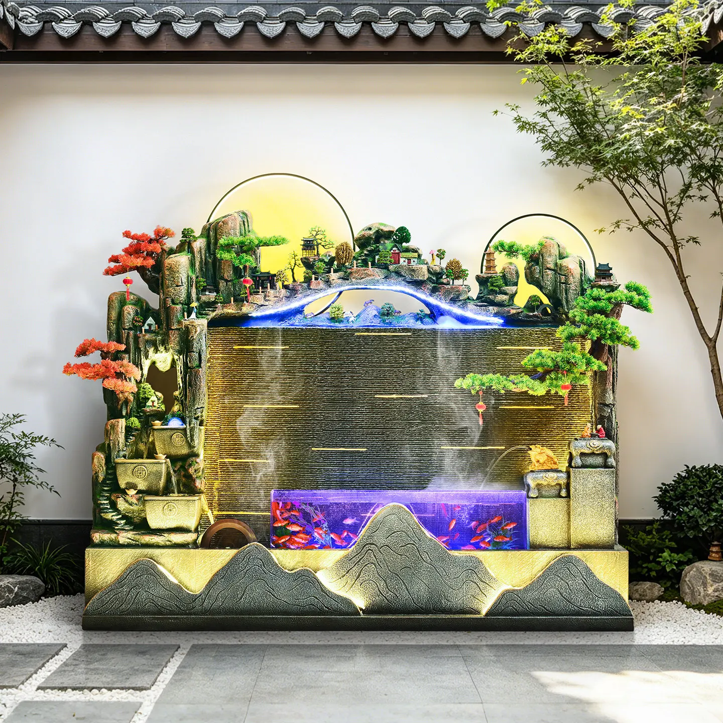 W23-water curtain rockery water fountain ornament home living room circulating water bring in wealth and treasure decoration