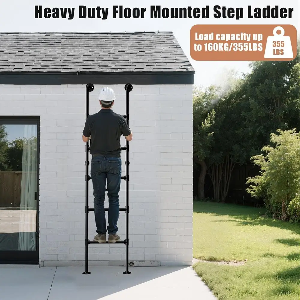 Heavy-Duty 5.6ft RV Bunk Ladder with 5 Rungs, Fire-Escape Style, Supports 355lbs for Home, Attic, and Deck Use