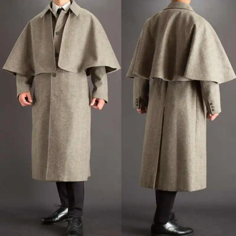 

Fashion Herringbone Men's Wool Overcoat 1 Piece Single Breasted With Shawl Autumn Winter Wear Coat Formal Occasion Custom Made