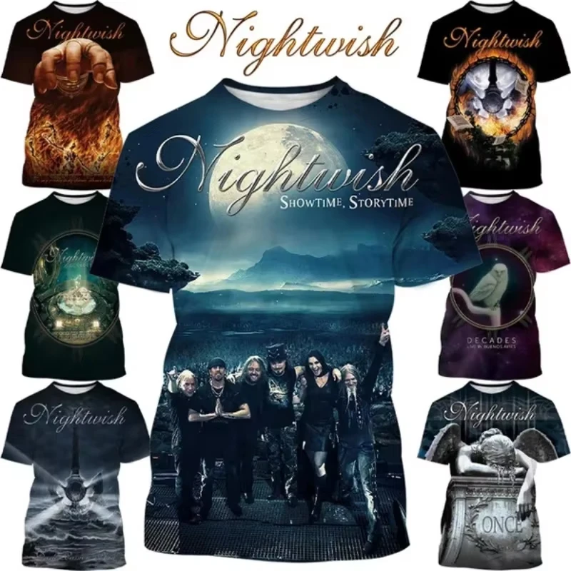 Popular Metal Band Nightwish 3D Printed Men's T shirts Fashion Hip-hop Retro Short sleeve T-shirt Oversized Unisex Streetwear