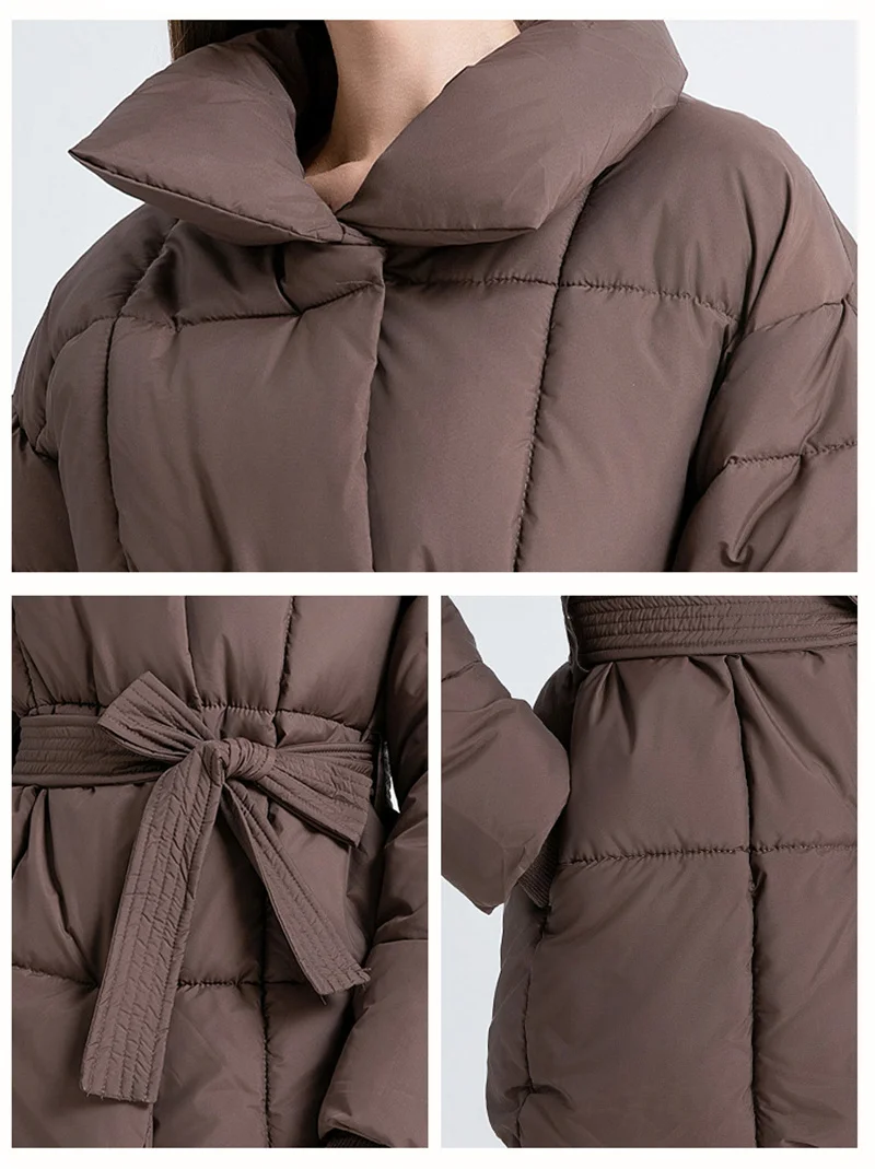 ZAROY Solid Color Down Jacket Women Winter Lapel Thick Warm Parkas With Belt Cotton Padded Snow Wear Coat Outwear пальто