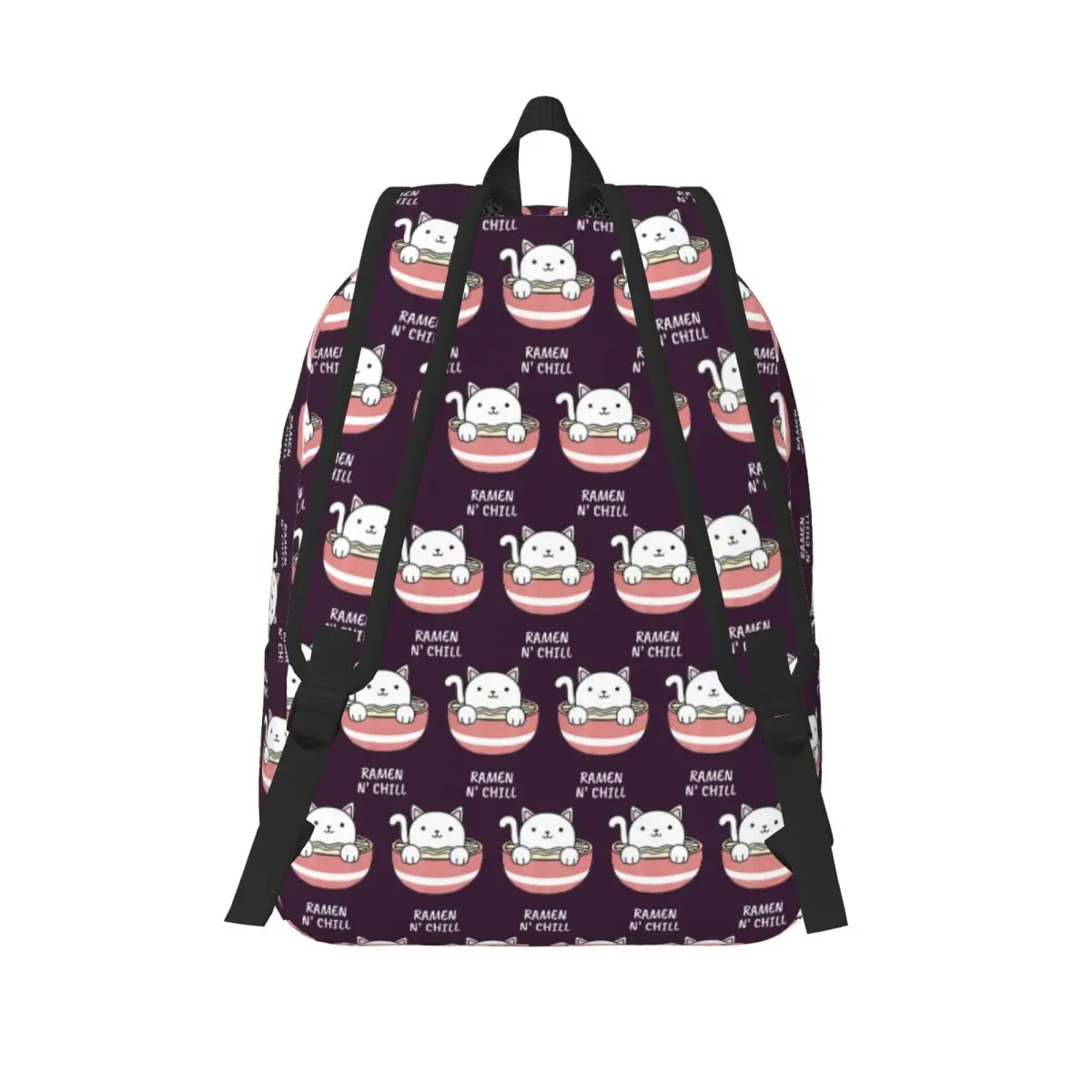 Cat Ramen Bowl Kawaii Student Backpack School Bag Hiking Travel Daypack for Men Women Fashion Bookbag Shoulder Bags