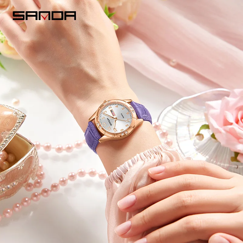Retro Women Quartz Watch Inlaid Diamond Waterproof Calendar Luminous Leather Belt Minimalist Digital Dial Student Campus Gift