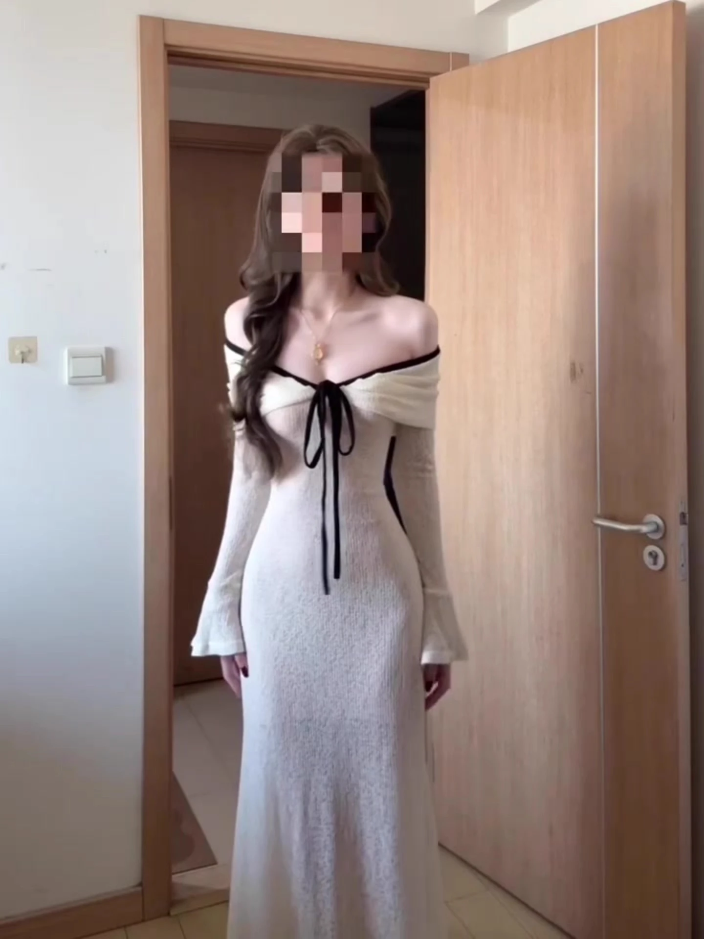 

Sexy One-oulder Flared Sve Dr Women's Pure Desire Sle Belted Waist Slimming Bodycon Long Dr Autumn Winter Polyes...