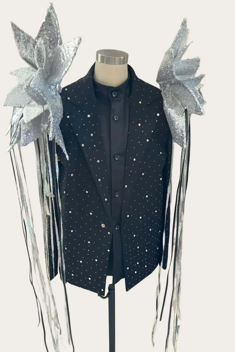 Customized Men and Women Bling Flower Epaulettes Stage Costumes Model Walk Show Performance Coat Bar Host Singer DJ DanceWear