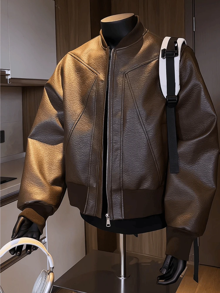 

Retro American Craed Decosition Leather Jaet Men's Loose Casual Color Universal Motorcycle Clothes Jaet