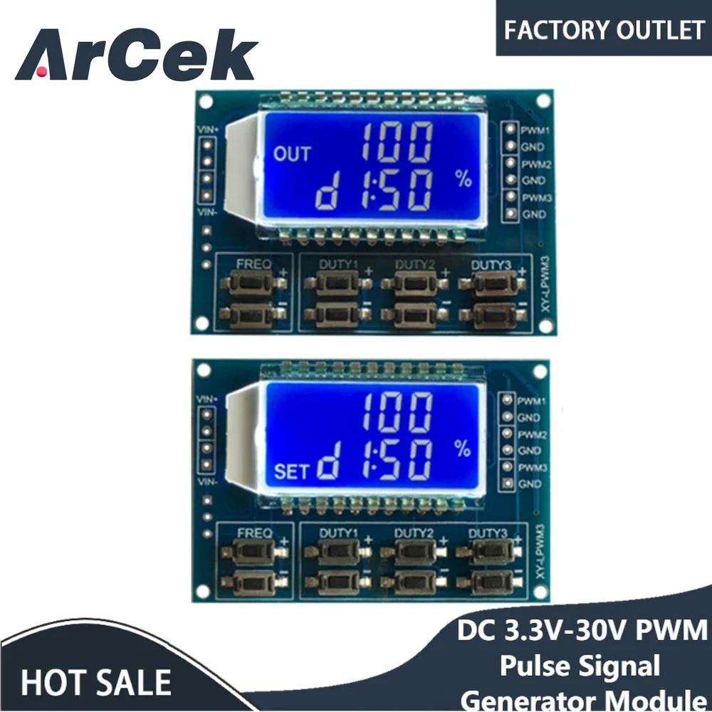 

ШИМ-модуль, 3,3-30 В постоянного тока, 3 канала, частота 1 Гц-150 кГц, рабочий цикл, регулируемый модуль, ЖК-дисплей