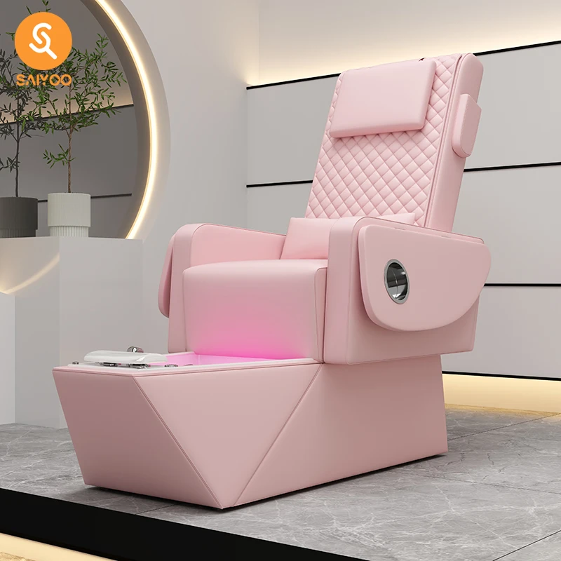 Fashion Pink Pedicure Chair With Colorful Light Solid Base And Manicure Headrest Set