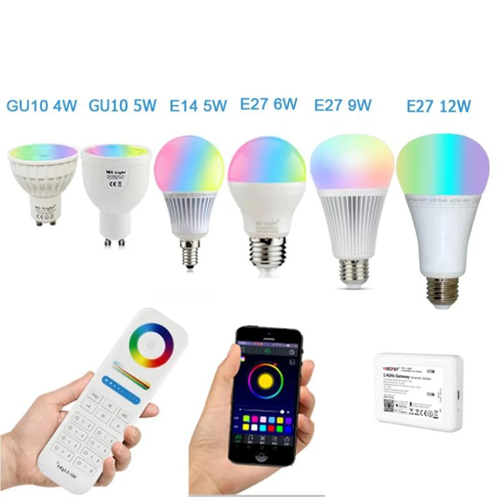 Miboxer 2.4G Led Bulb MR16 GU10 E14 E27 Led Lamp 4W 5W 6W 9W 12W CCT RGB+CCT Led Lamp Wireless Wifi Remote control Milight