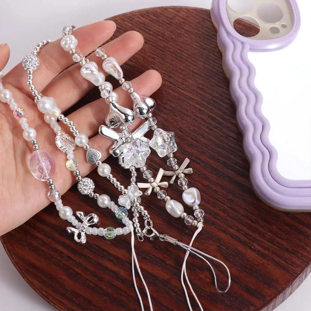 

Resin Heart Mobile Phone Chain Anti-lost Beaded Bow Phone Case Pendant Jewelry Ins Style Y2K Mobile Phone Charms Christmas Gifts
