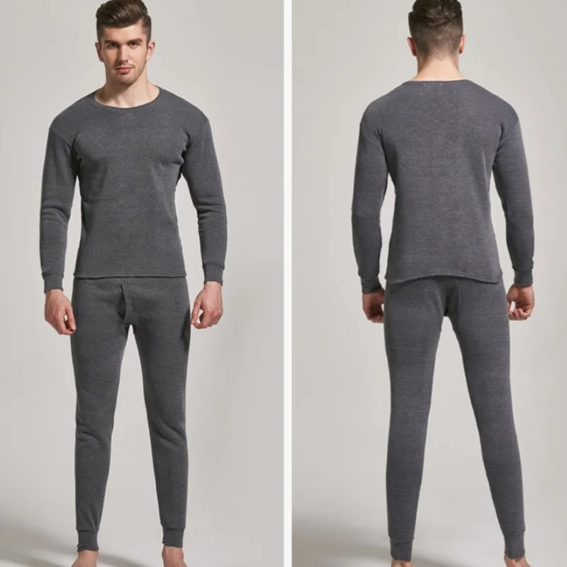 Men Thermal Underwear Set Long Johns Warm Crew Neck Top And Bottom Winter Warm Inner Wear Suit