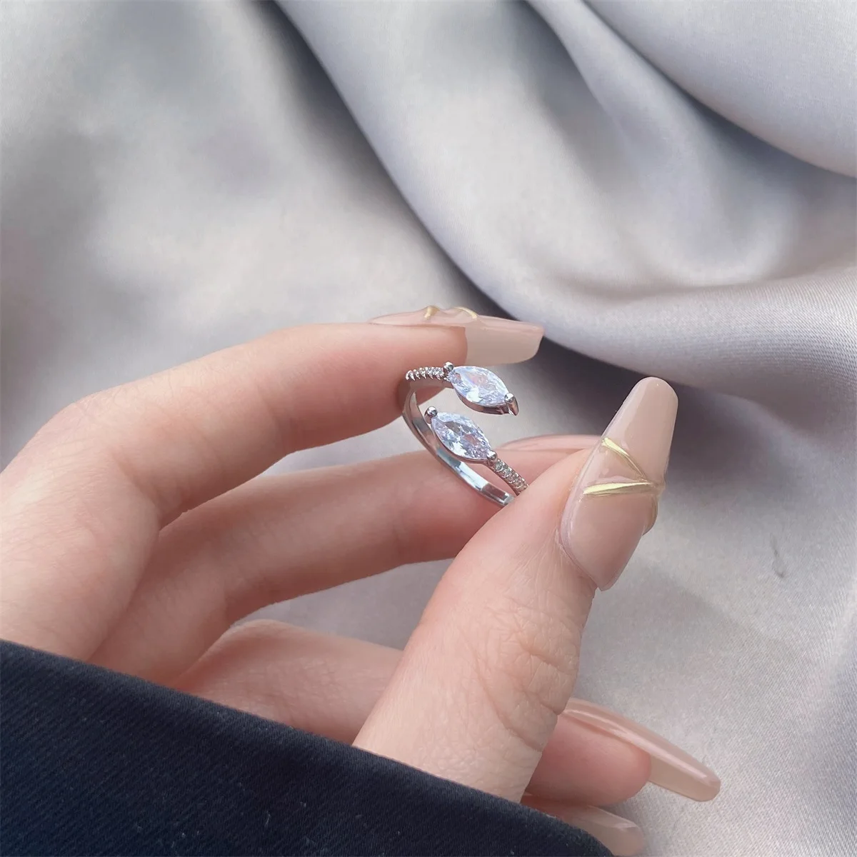 0.58cttw Marquise Cut Simulated Moissanite Rings for Women Double Halo High Quality 925 Sterling Silver Half Eternity Band