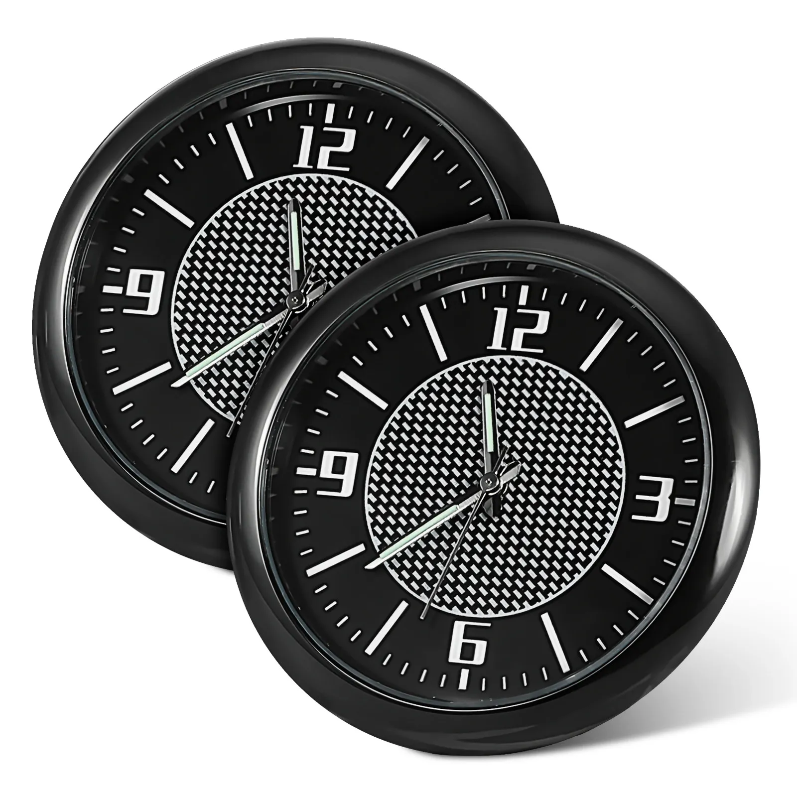 2Pcs Car Clock Dashboard Mini Digital Clock Stick on Waterproof Auto Vent Decorative Watch Car Accessories Black Quartz