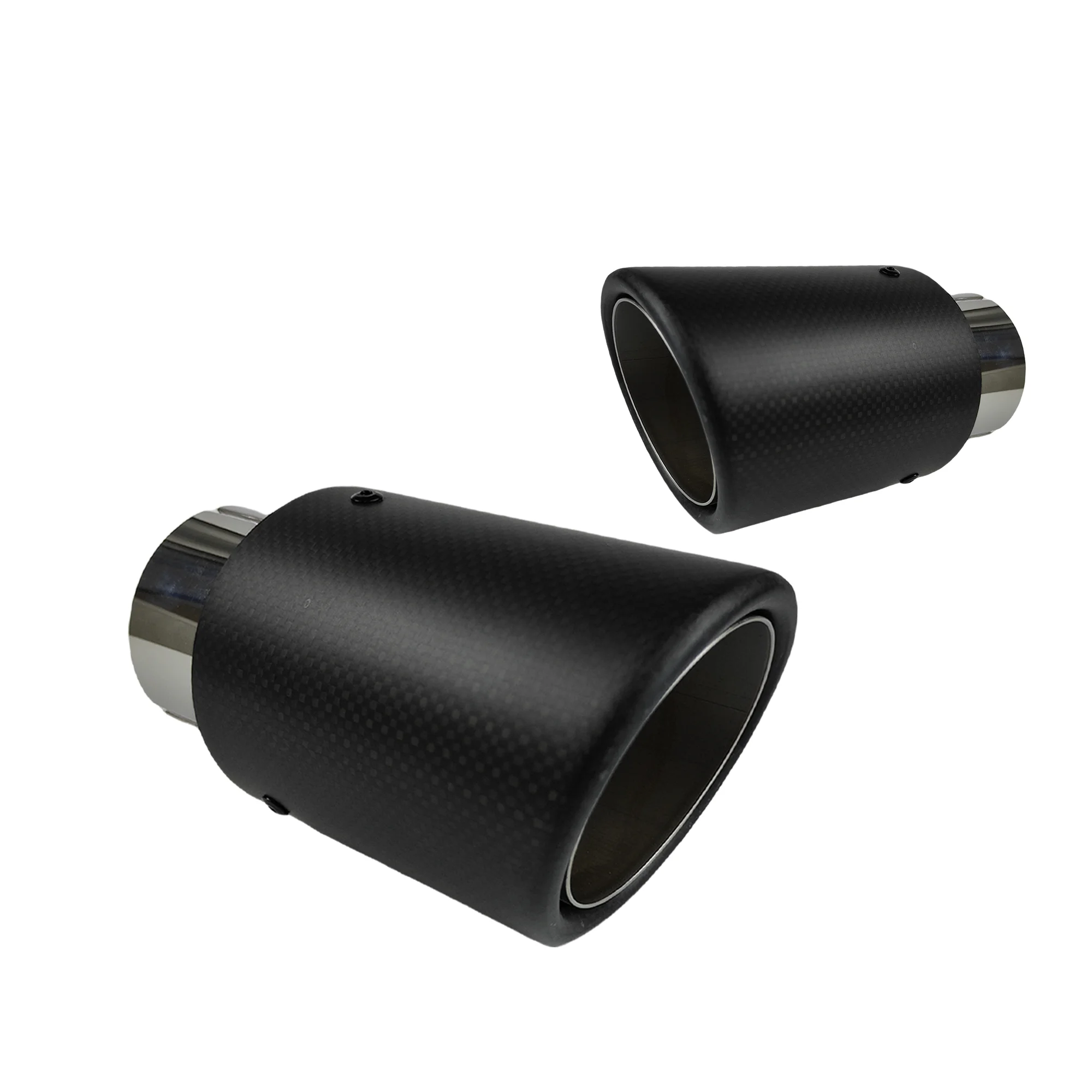 Car Matte Carbon Fiber Muffler Tip Exhaust System Pipe Mufflers Nozzle Universal Crimping Stainless steel Silver