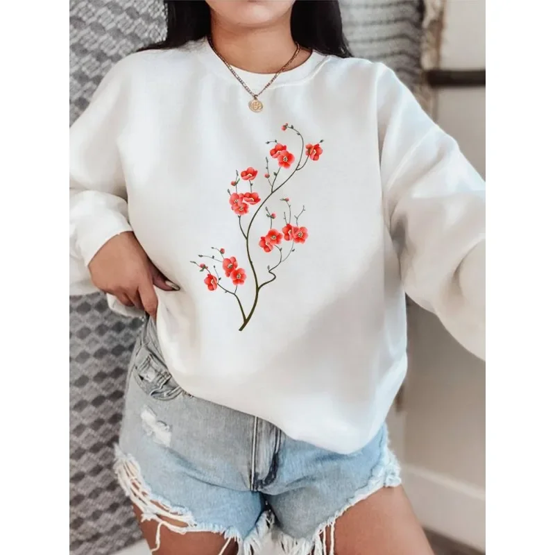 Women\'s Slim-fit Hoodie Fashion Print Instagram Butterfly Flower White Hoodie Sweatshirts  Streetwear Women  Tops