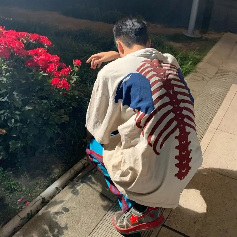 KAPITAL Skeleton Print Oversized T Shirt Bone Graphic Loose Fit Japanese Streetwear