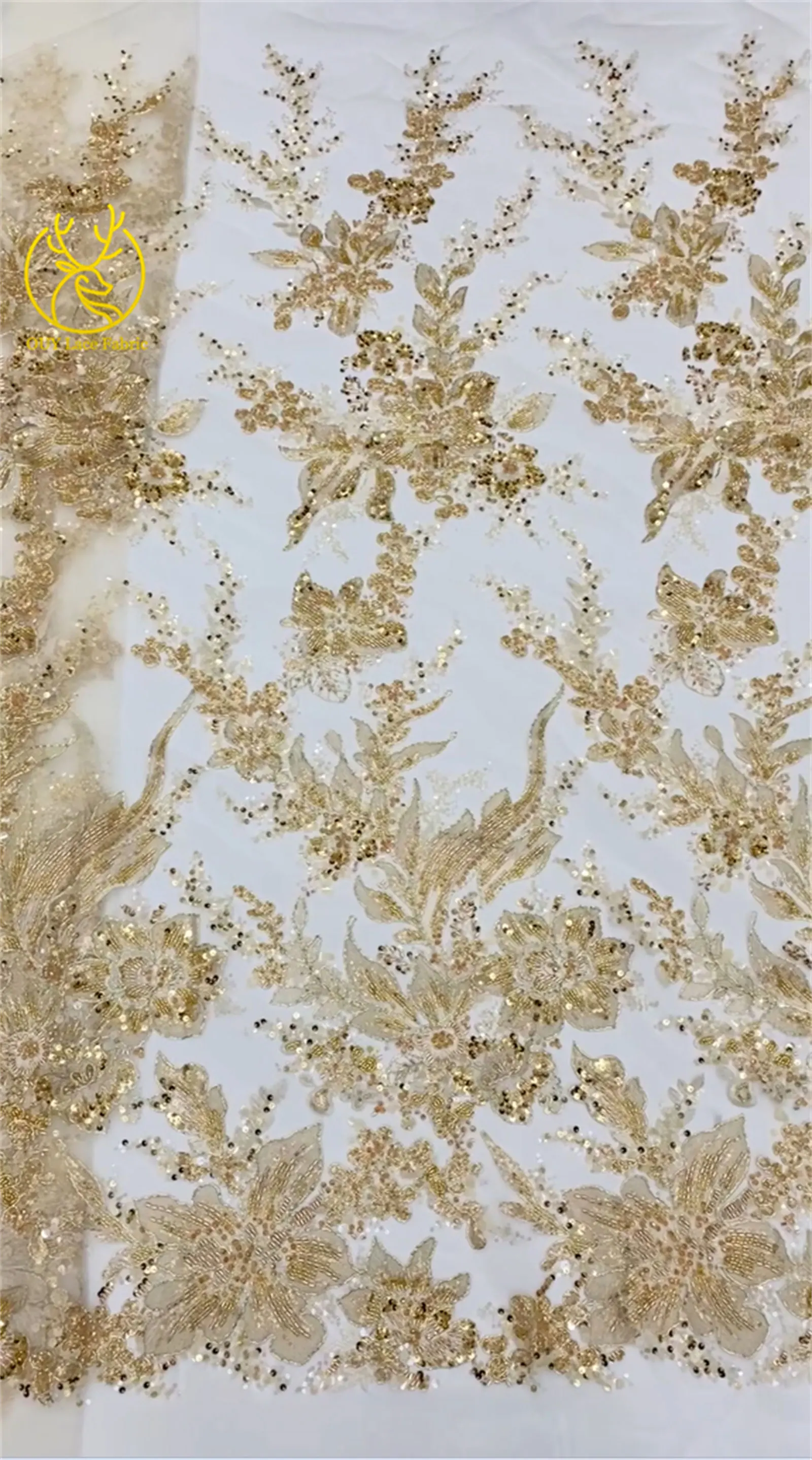 Eleganter Tüll-Spitzenstoff mit Pailletten und Blumenstickerei, afrikanischer handgefertigter Perlen-Mesh-Spitzenstoff zum Nähen von Abendkleidern, 5 Yards – Detail 6