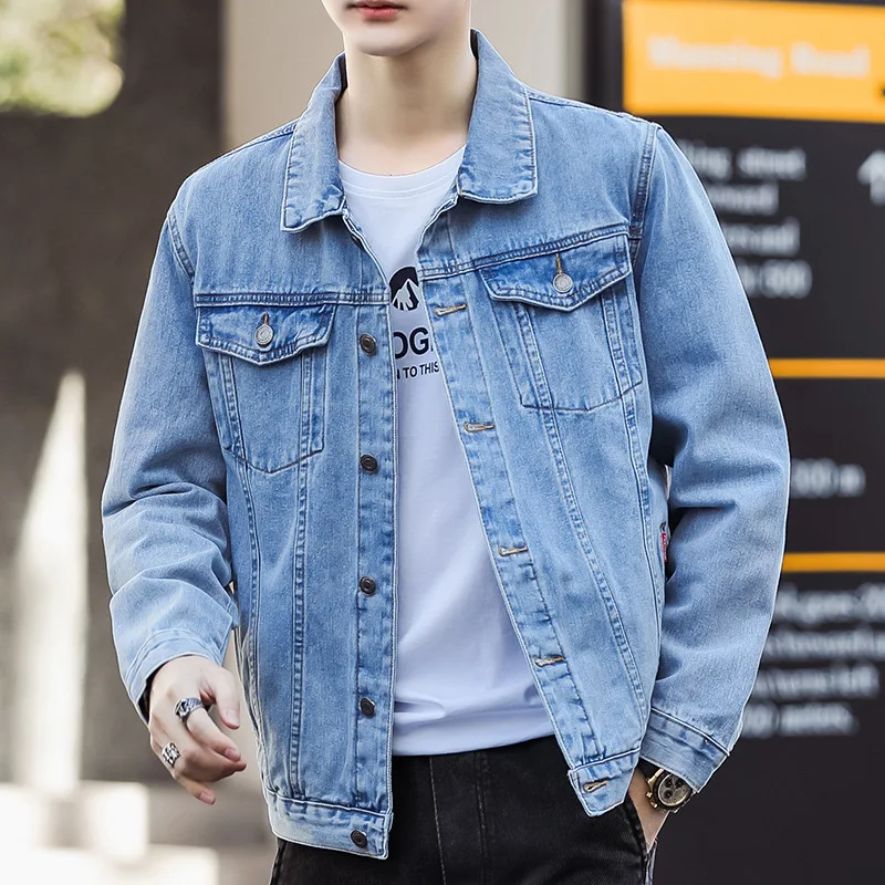 Size S-5XL Men Denim Coats Spring Autumn Casual Handsome Tooling Jacket Pocket Lapel Single Breasted Tops Fashion Men's Clothing