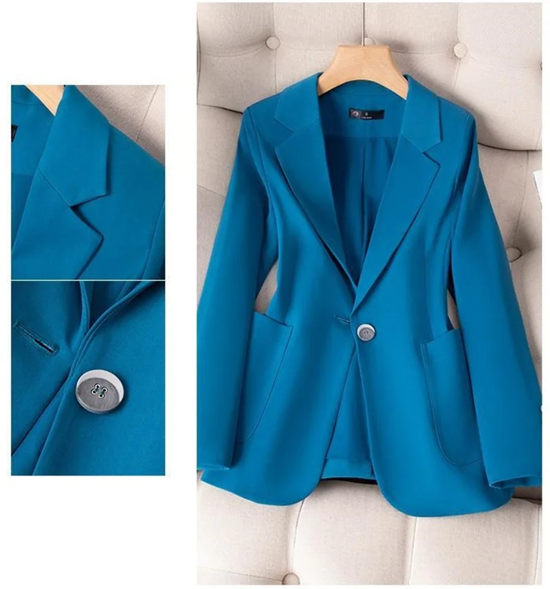 Women Blazer 2023 New Yellow Khaki Blue Black Long Sleeve Single Button Suit Ladies Work Wear Jacket Coat Female Outerwear 4XL