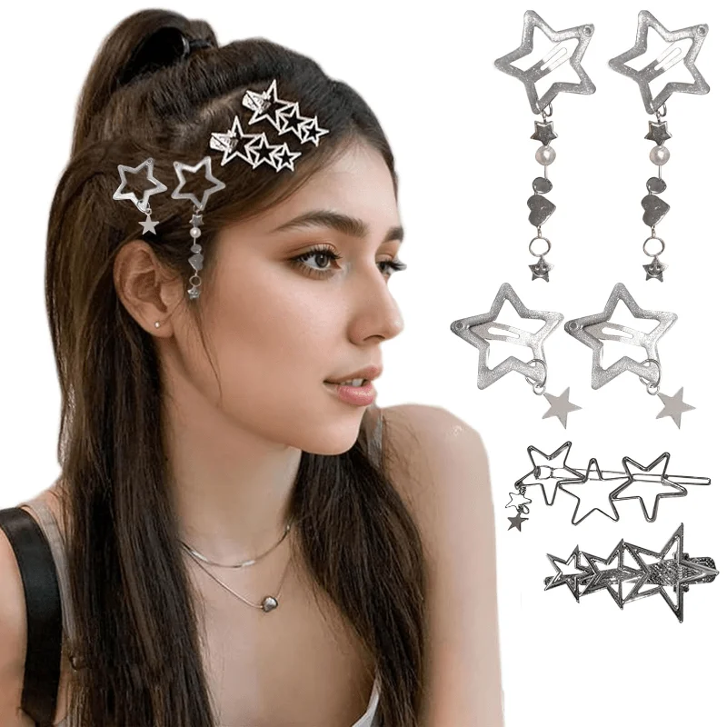 

6-piece set of kawaii Y2K hair clip Y2K star hair accessory emotional hair clip disco style hair accessory