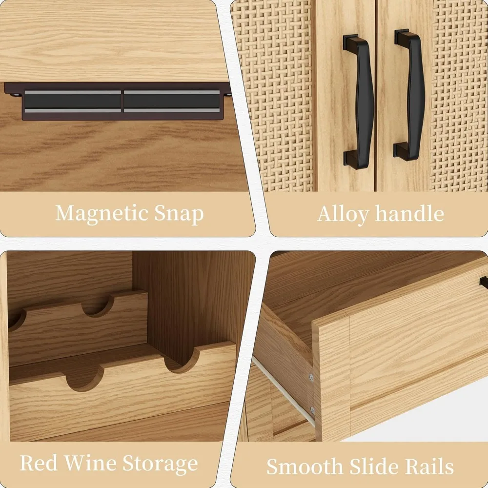 خزانة مخزن المطبخ بطول 64 بوصة من Shintenchi، وخزانة تخزين مع أبواب من الروطان ودرجين، وخزانة فولاذية طويلة من 3 طبقات