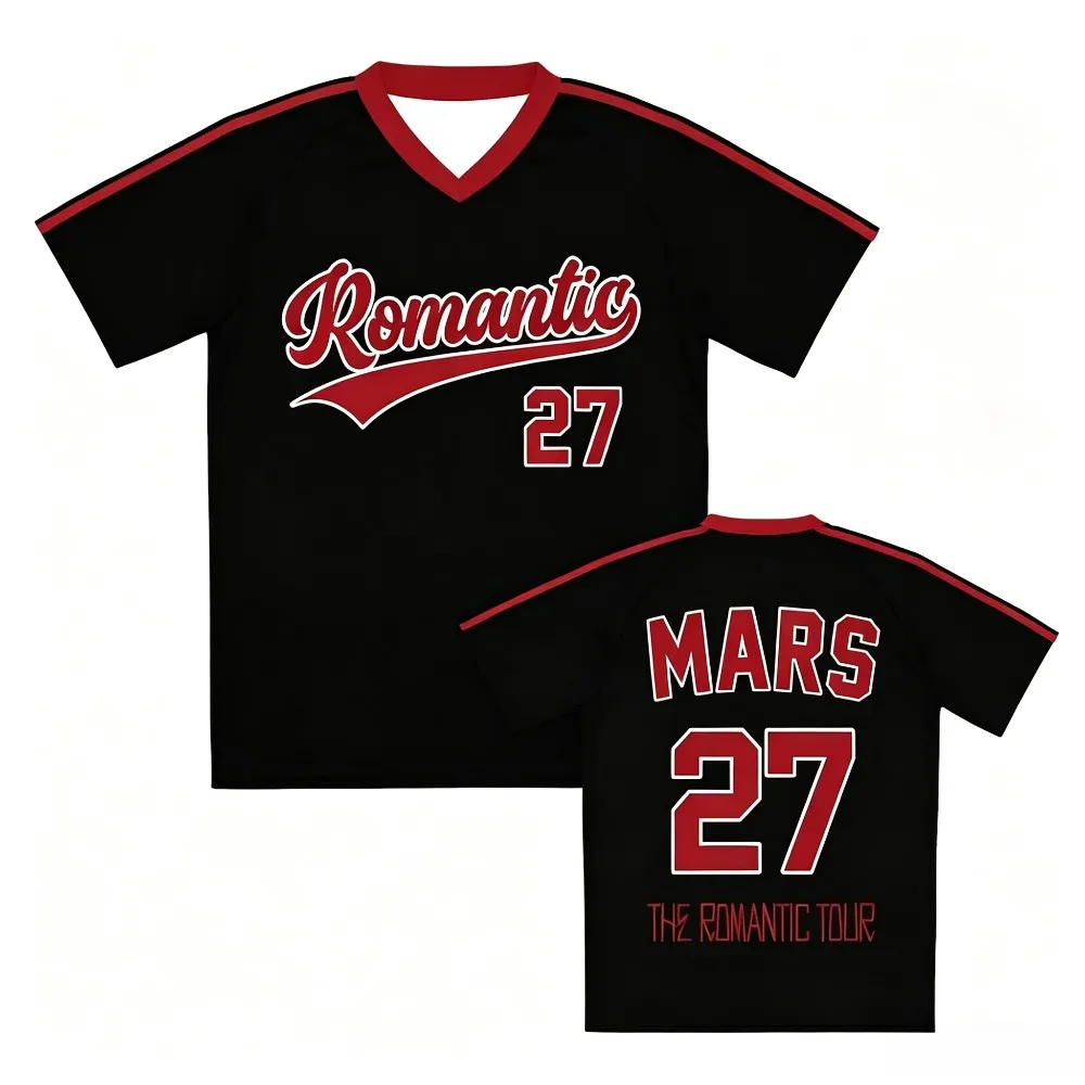 Men Women Clothing Bruno Mars The Romantic Tour Football Tee Short Sleeve Summer Casual T-shirt Graphic Print Streetwear