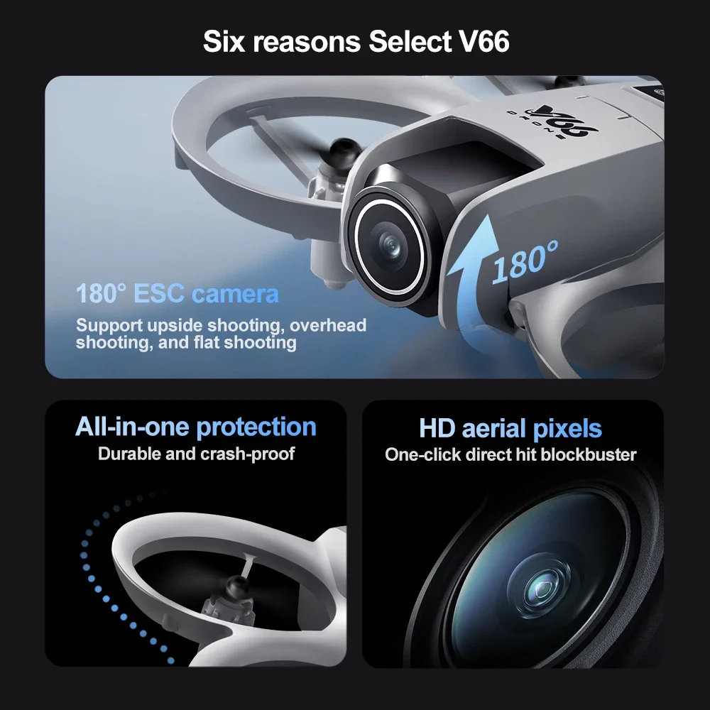 Original V66 GPS Foldable Drone 8K HD Brushless Motor 5G WIFI Obstacle Avoidance 180° Flip FPV Quadcopter for Beginners Adults