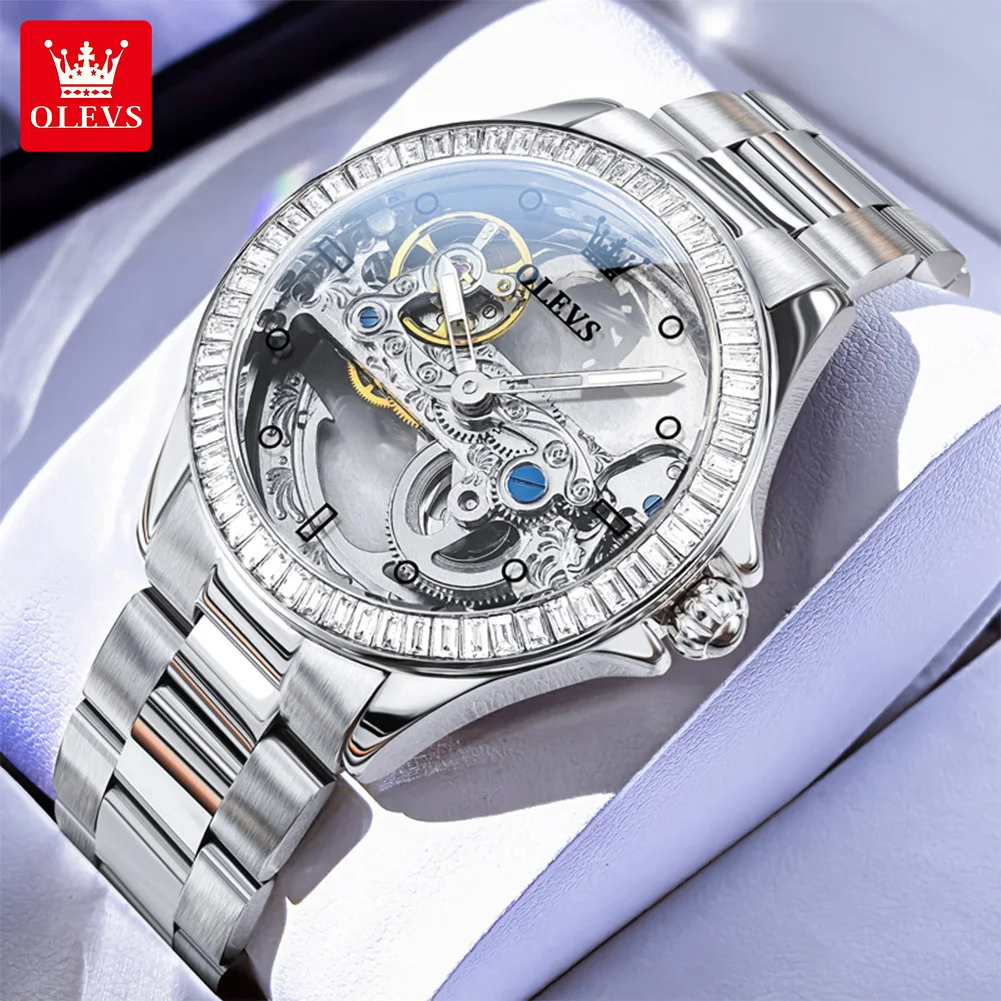 OLEVS Women's Watches Top Brand Luxury Fashion Hollow Out Automatic Wristwatch for Lady Original Mechanical Flywheel Movement