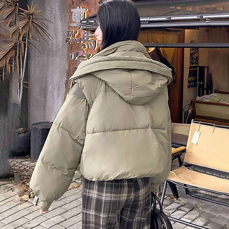 

Новинка 2025, зимнее пуховое пальто с хлопковой подкладкой, женское пальто, короткая толстая теплая парка, модная свободная шикарная одежда с капюшоном