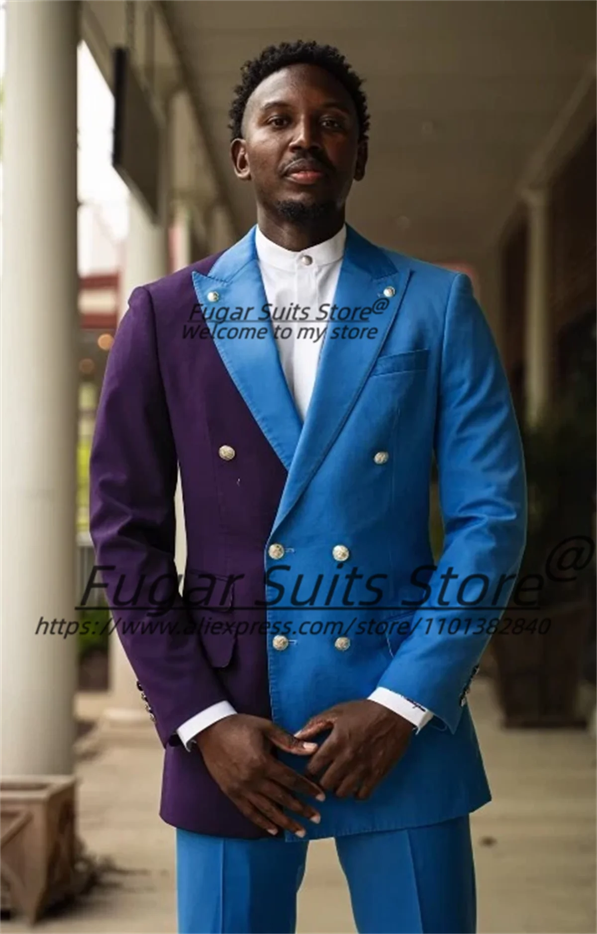 Fashion Patchwork Men Suits Customized Slim Fit Double Breasted Groom Tuxedos Male Party Blazers 2 Pieces Sets Costume Homme