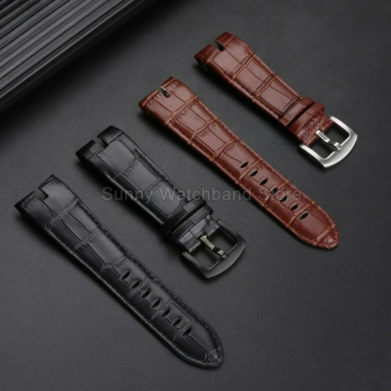 26 مللي متر حزام ساعة جلد منقوش من الخيزران لـ Roger Dubuis EXCALIBUR بني/أسود واجهة مقعرة مشبك إبرة أصلي ممتاز