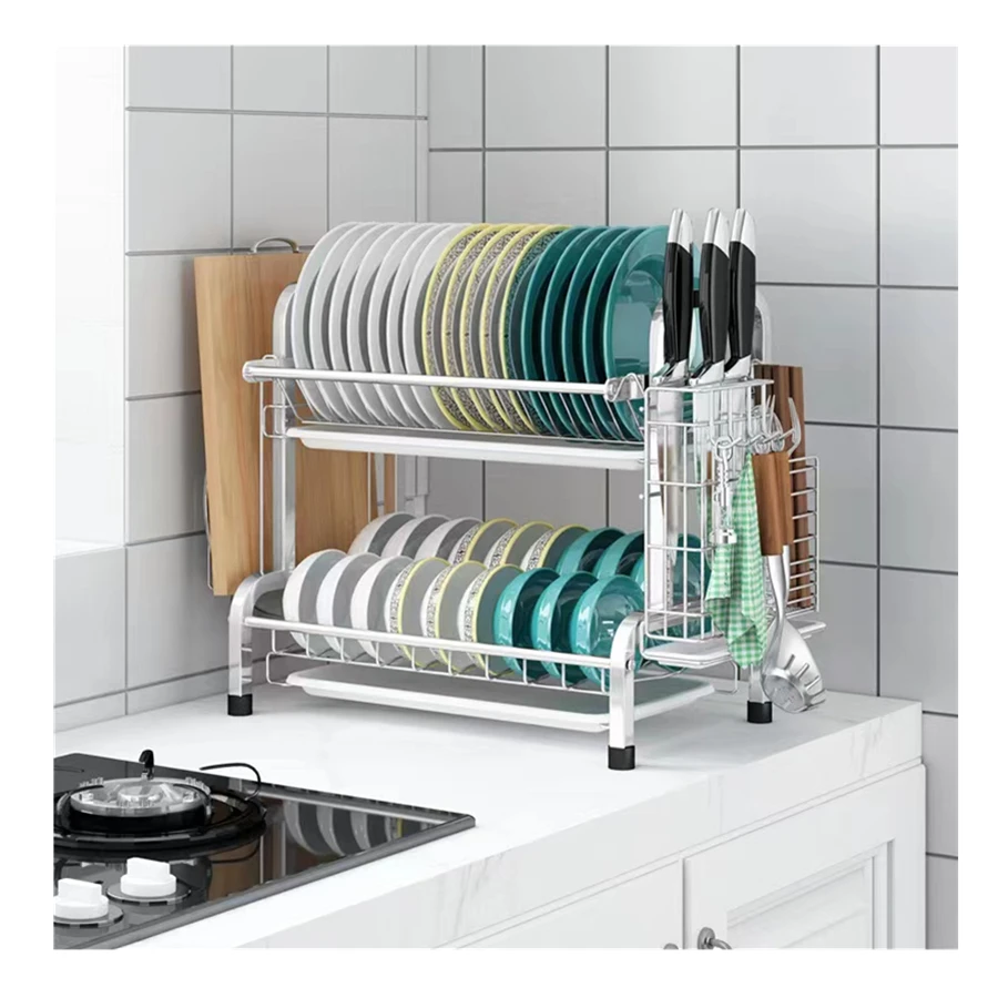 Two Three Tier Metal Easy Assembly Type Kitchen Dish Rack With Filter