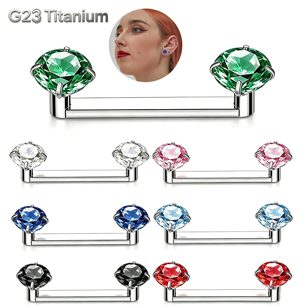 Titanium Surface Tragus Piercing Jewelry 14G 14mm, Prong CZ Flower Staple Barbell, Internally Threaded