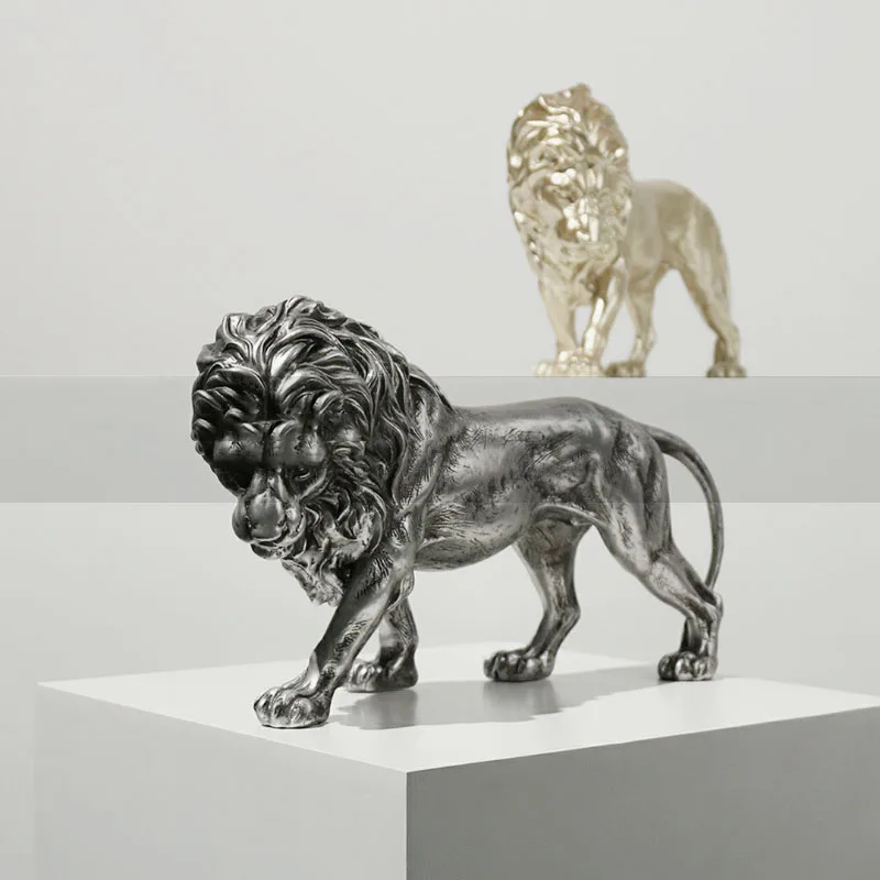 Golden Silver Figurines Ferocious Lion Home Animal Statue New Year's Eve Decorations Desk Accessories Christmas Decor 2022 New