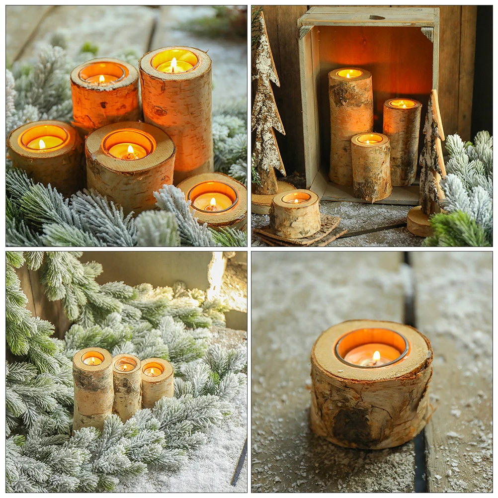 

Cute Birch Wood Holder Home Decor Desktop Ornament Tealight Stand Pastoral Style Tabletop Decoration Gift Idea