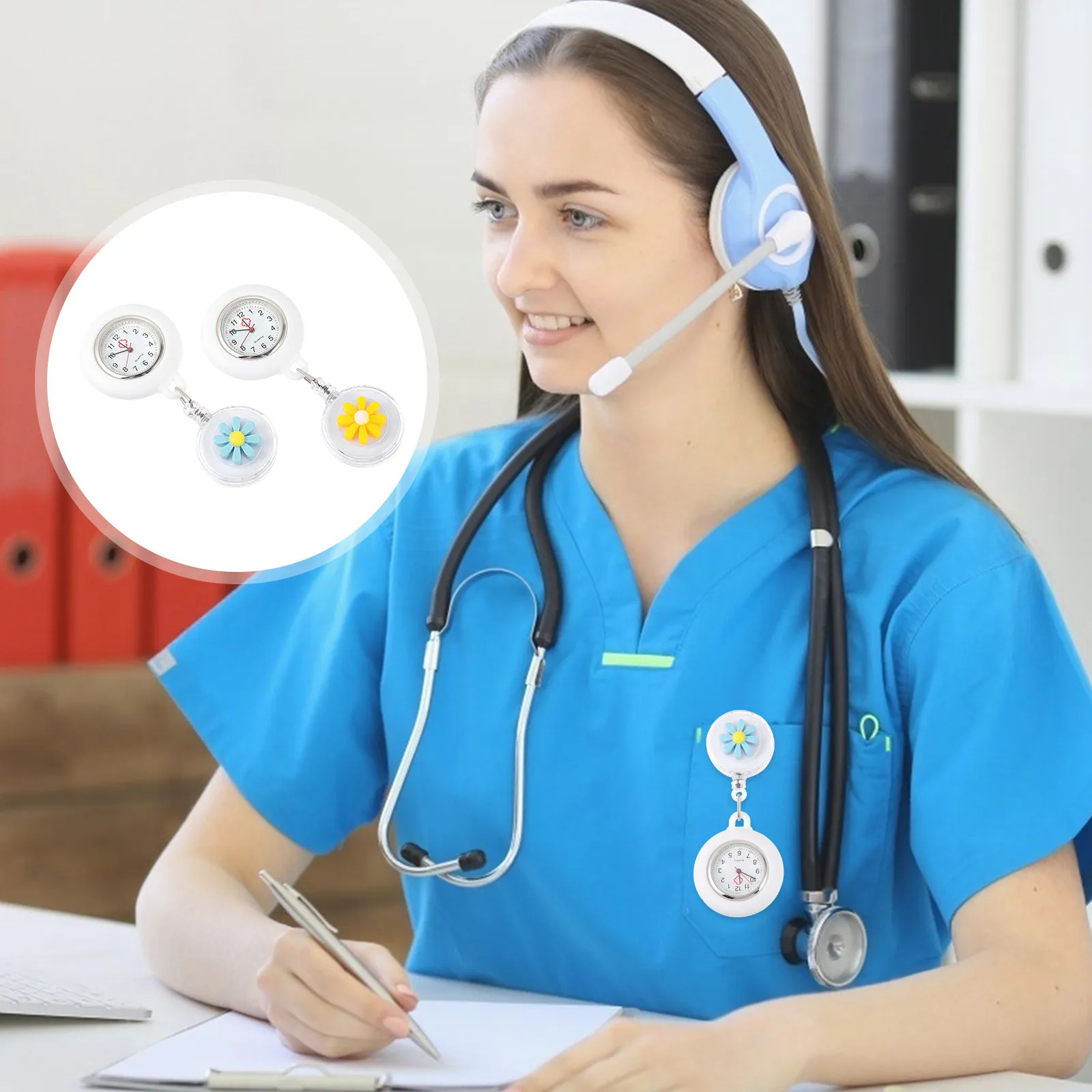 

2 шт. карманные часы Little Daisy для медсестер, нагрудные часы с премиальным силиконовым стеклом, тонкая работа, точное отображение времени