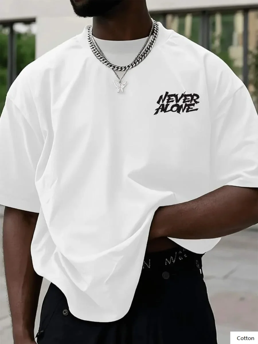 

Casual Men's Cotton T Shirt Featuring NEVER ALONE Text A Great Choice for Fashion Enthusiasts Who Love Inspirational Messages